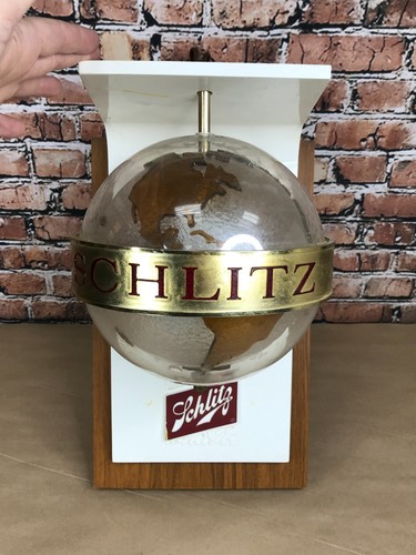 Vintage Schlitz Rotating Lighted Globe Wall Sign Sconce Everbrite Works