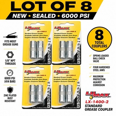 Lot of 4 Lumax LX-1400-2 Standard Grease Coupler 2-Pack NOS Sealed 1/8'' NPT