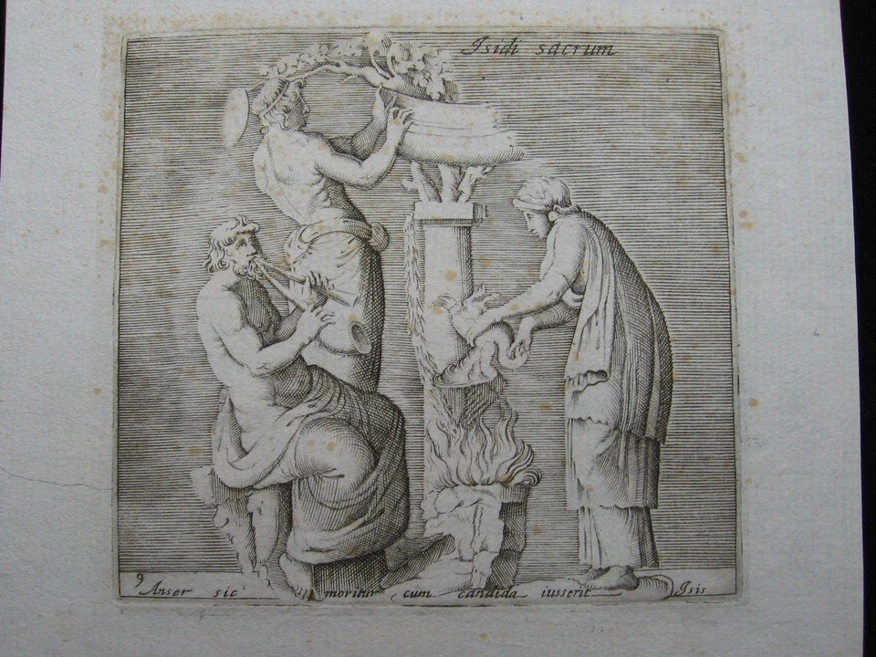 Enea Vico: Opfer Schwan 1550/Sacrifice Swan Print Kupferstich Battista Franco - Bild 2 von 4