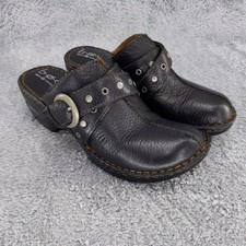b.o.c Born Concepts Black Leather Clogs Silver Buckle Studded Women's Size 8