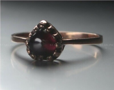 Granat Ring Zierliche Aparte Herz Cabochon Form 925 Sterling Silber Rotvergoldet