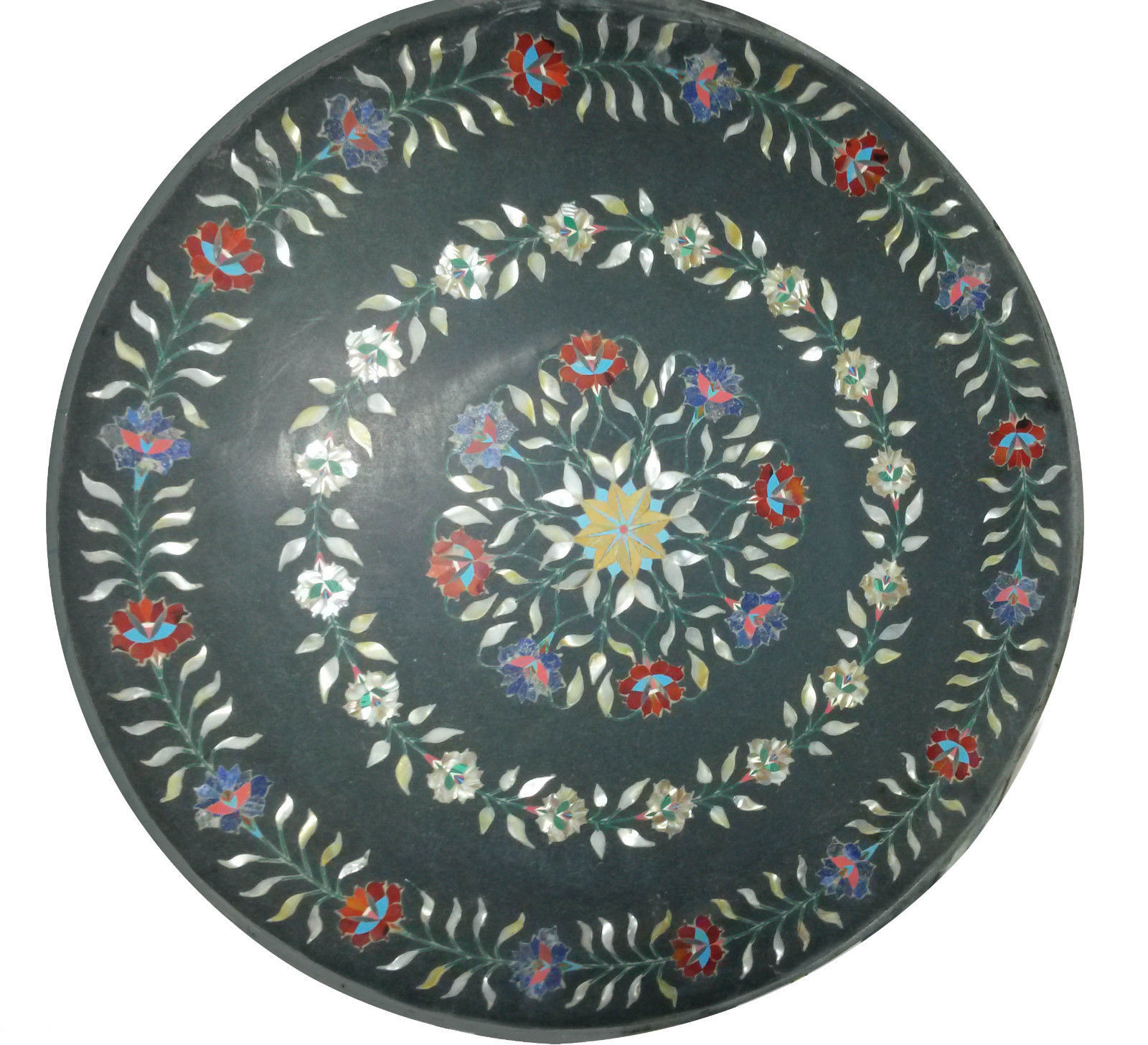 24-inch black marble tabletop with intricate Pietra Dura marquetry