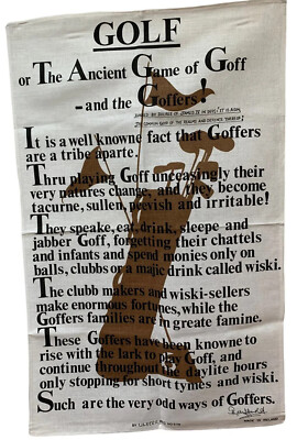 Vintage Irish Linen The Ancient Game of Golf Tea Towel Wall Hanging