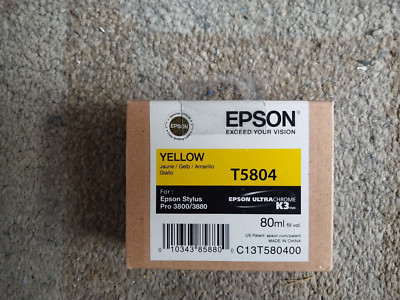 2018 Genuine Epson T5804 Yellow Ink Stylus Pro 3800 3880 80ml Factory Sealed