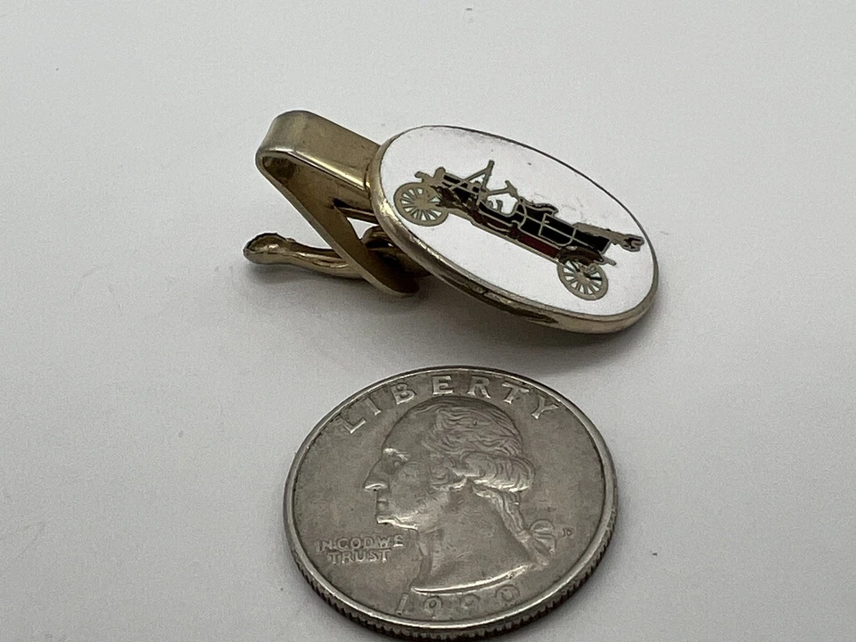 复古金色白色珐琅古董马车领带夹 — 第 4/4 张图片