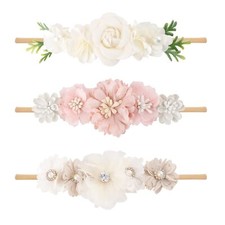 3pcs Baby Girl Floral Nylon Headbands Flower Crowns Elastic Hair Accessories