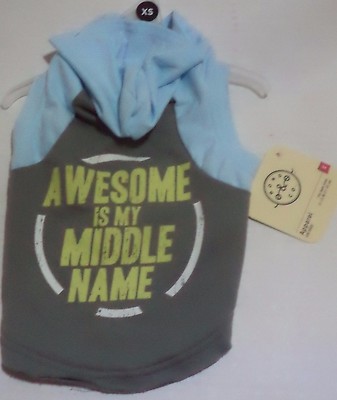 Bond & Co. Awesome is My Middle Name Raglan Dog Hoodie, Extra Small - Small