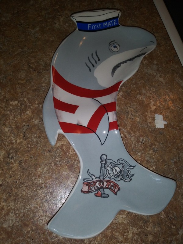 Spoon Rest Holder * Brand New! * Shark "First Mate" Design w/ Mom Tattoo 