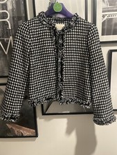 Bnwt Kate Spade Black And White Sparkly Houndstooth Tweed Jacket Size 4 Us, Uk 8