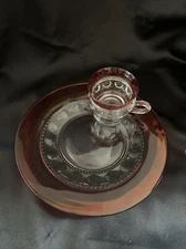 Tiffin Ruby Flashed Snack Plate & Cup Set, Kings Crown Thumbprint 