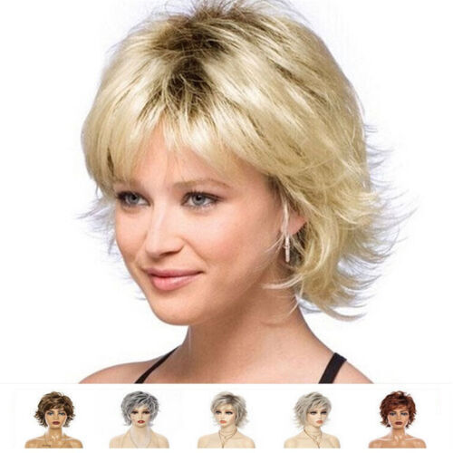 Pop Women Wig Short Curly Blonde Gold Layered Natural Synthetic Wigs Daily use - Afbeelding 1 van 44