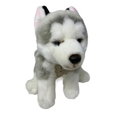 FAO Schwarz Plush Siberian Husky Dog Wolf Puppy 10" Gray White Stuffed Animal