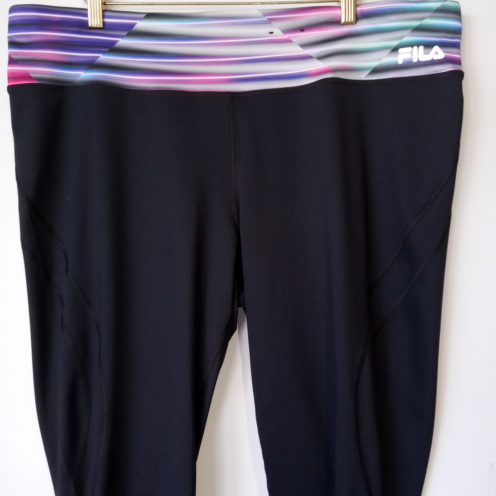 FILA Sport Leggings Cropped Nero Arcobaleno Cintura 1X Tasca Interna Atletico