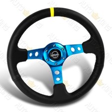 350mm Black Leather Blue Center Nrg 3.5 Deep Dish 6-hole Racing Steering Wheel