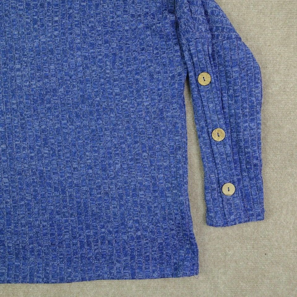 NY Collection Mujer 3XL Azul Acanalado Manga Larga Camisa Cuello Barco Botón Acento Foto 3 de 4