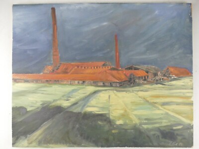 Robert Eid 1989 Öl auf Presspappe Ziegelei Uttum 40x50 cm MÄ-211