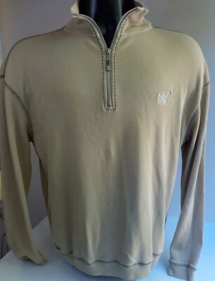 NAT NAST 1/4 Zip Pullover Sweater Beige with Black Stitching  SZ LARGE??