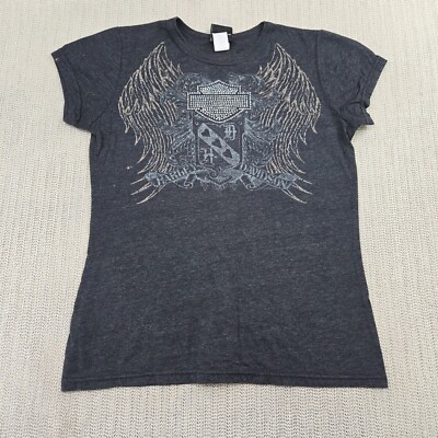 Harley Davidson Shirt Womens Large Gray Jeweled Mike Bruno's North Shore Slidell