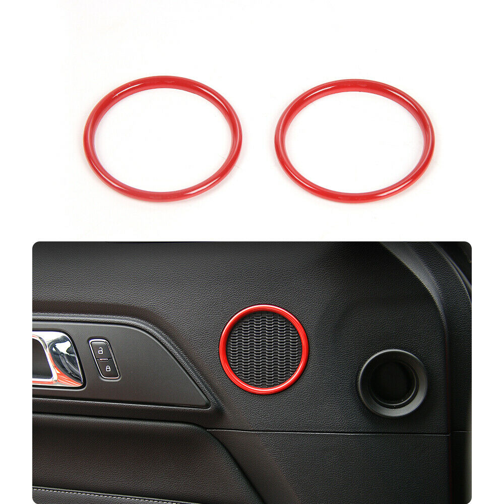 2PCS Red Interior Door Speaker Trim Ring For Ford Mustang 2015-2020 Accessories