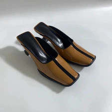 Occident American Style Womens Square Toe Slip On Mules Mid Heels Patent Leather