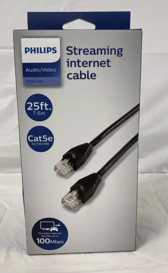 Philips Ethernet Cable 25 ft. Cat5e Up to 100Mbps for Router, Modem Black-image