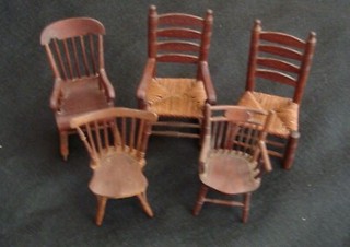 Five Antique Miniature Chairs ca. late 1800s