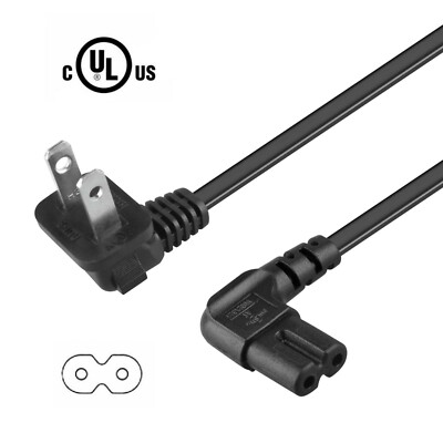 UL 12Ft foot USA 2 pin Male to 90 Degree Right Angled IEC 320 C7 AC Power Cord