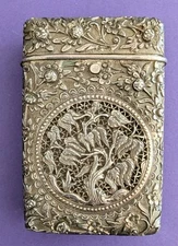 Chinese Export Sterling Silver Cigarette Case Roses Birds Cut Out Tree Sign 925