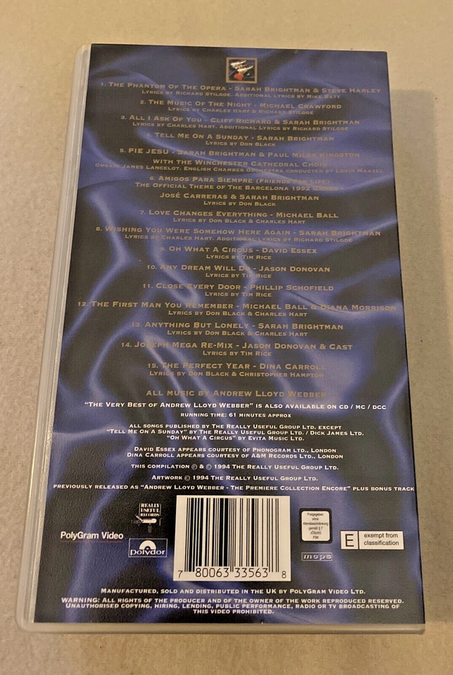 The Very Best of Andrew Lloyd Webber VHS 1994 FSK0 61Min. - Bild 4 von 4
