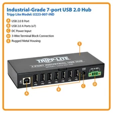 7-Port Industrial-Grade USB 2.0 Hub U223-007-IND - Metal Housing, Not Mountable