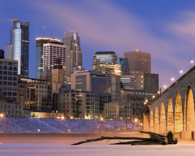 Downtown MINNEAPOLIS SKYLINE Glossy 16x20 Photo Stone Arch Bridge Print Poster