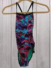 Dolfin Woman Bella Moda Cross-Back OnePiece Swimsuit Mystik-TurQ/Purp/Red 28 AD9