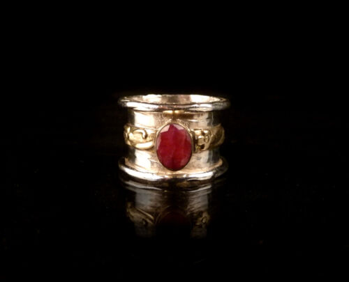 Handarbeits Rubinring 925 Silber breiter Bandring 1,5cm mit Blumen Gr. 57 * 9,7g - Bild 4 von 9
