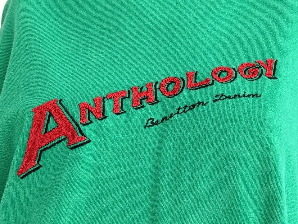 Camiseta de Colección Benetton Anthology Denim Puntada de Cadena Logo - Manga Larga - Verde - Rojo - Foto 2 de 4
