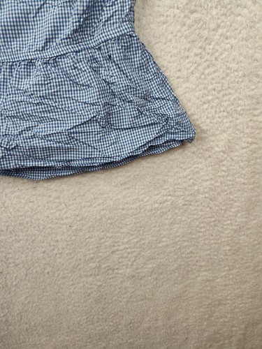 H M Women Top 12 Blue Gingham 100% Cotton Flared Sleeve Square Neck Cropped Tank - Picture 14 of 18