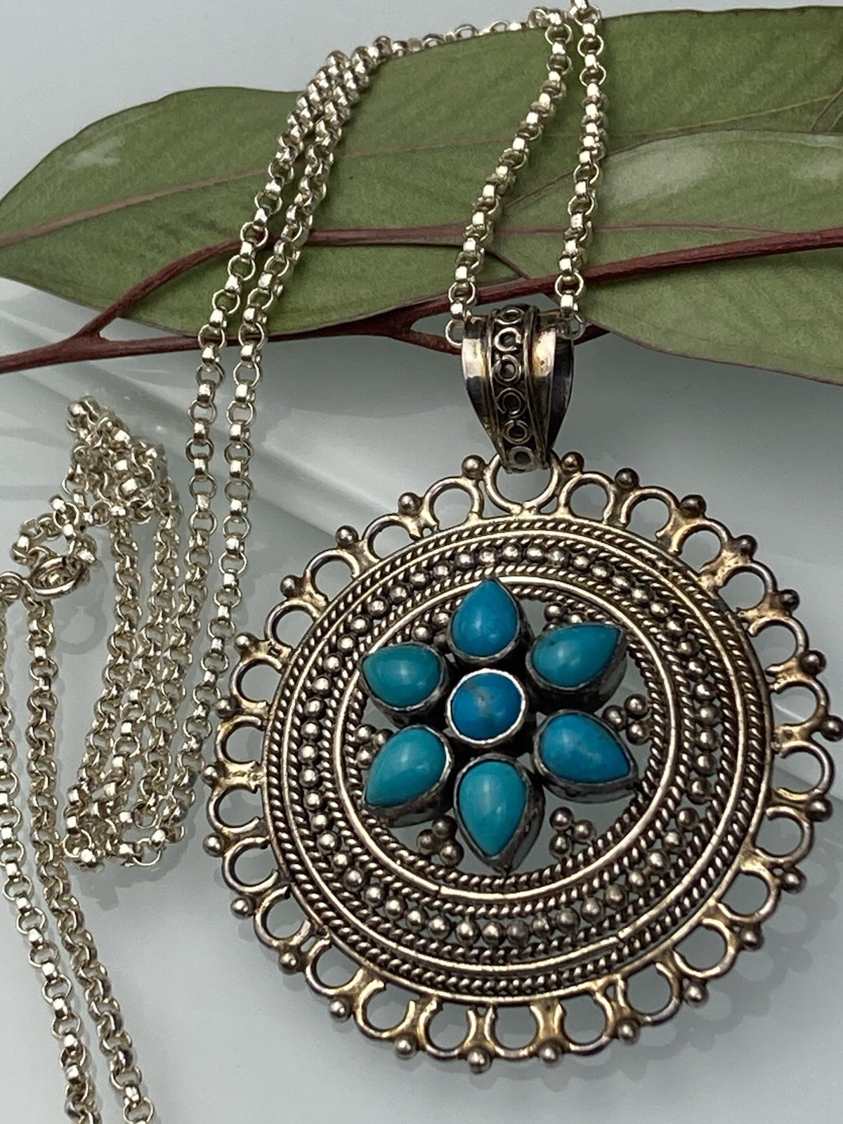 Sterling 925 Solid Silver Natural Turquoise Penda… - image 2