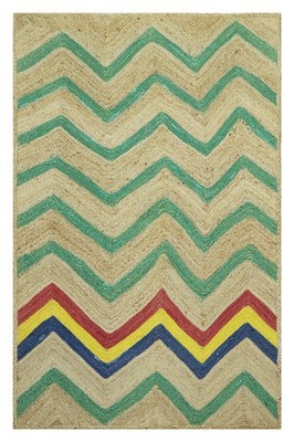 Modern Geometric Green Multicolor Hand Braided Cotton Rug Boho Decor 4x6 ft