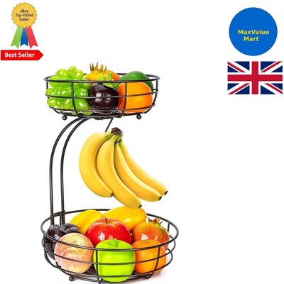 Kompakter tragbarer Obstkorb mit 2 Ebenen & Bananenaufhänger - moderne Eleganz