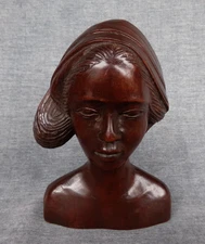 Vintage Carved Wood Bust / Woman Sculpture - Made in Bali Dutch East Indies