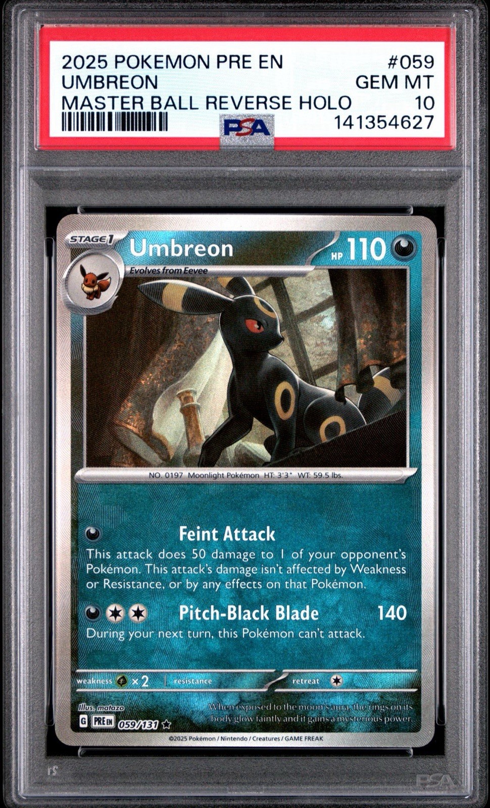 PSA 10! 2025 POKEMON PRE EN-PRISMATIC EVOLUTIONS UMBREON 059 | MASTER BALL