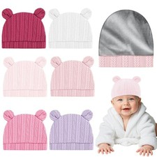 Satin Lined Baby Newborn Hats White, Light Purple, Light Pink Girl
