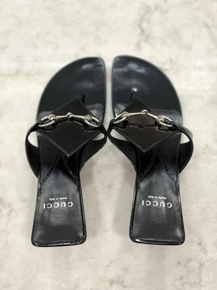 GUCCI MARIAME HORSEBIT TANGA SANDALIAS DE CUERO DOBLE G EN TACÓN MUJER 37.5 US 7.5 Foto 2 de 4