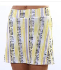 Running Skirts Brand, Skort Size 8 (RS size 3) Black/Yellow Newsprint Active Med