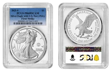 2025 S Silver American Eagle $1 US Navy Privy PCGS PR69DCAM First Strike #1
