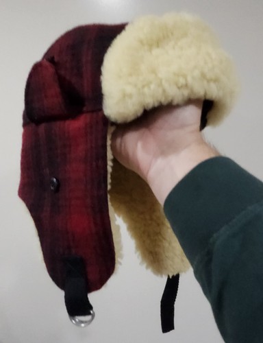 Vintage Woolrich Trapper Hunter Hat Cap Fitted Mens Medium Red Plaid Ear Flap