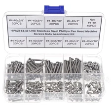 #4-40 UNC Stainless Steel Phillips Pan Head Machine Screws Nuts Assortment Kit