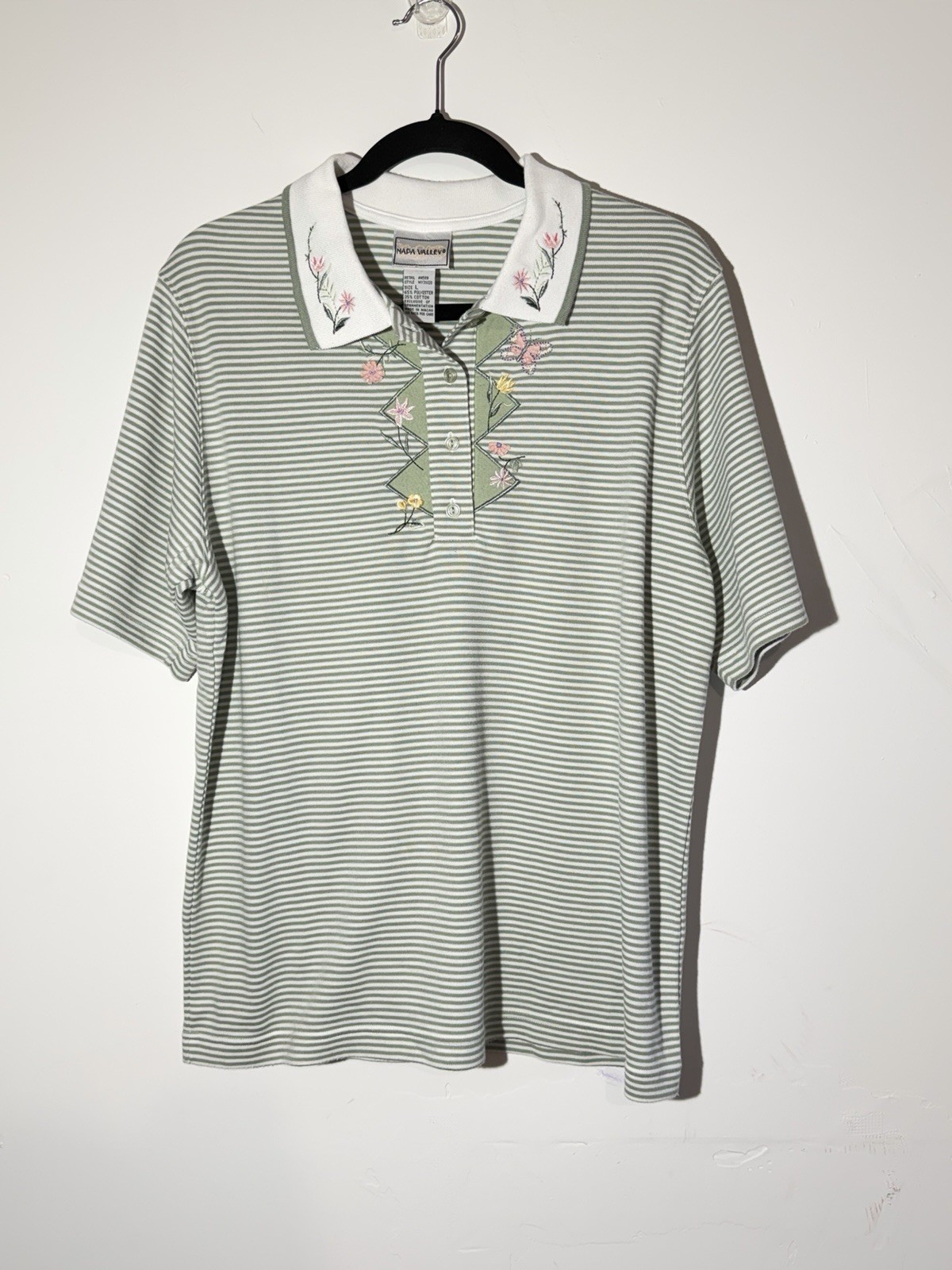 Vintage Napa Valley Womens Polo Shirt L Large Striped Embroidered Butterfly 90s