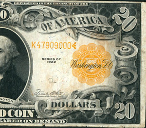 $20 1922 GOLD CERTIFICATE ** DAILY CURRENCY AUCTIONS