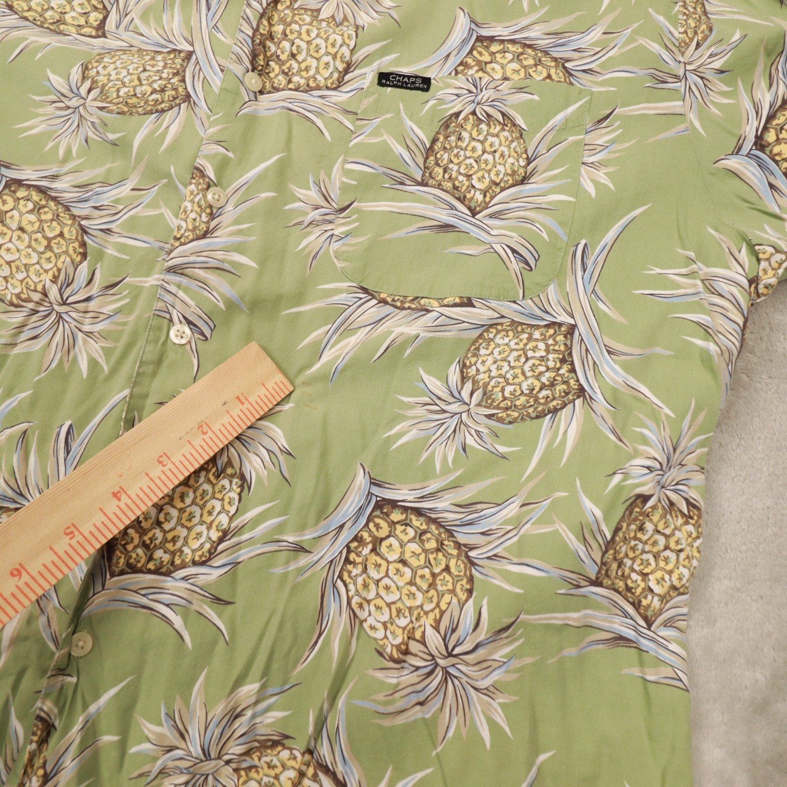 Chaps Ralph Lauren Vintage Green Pineapple Print Button Up Shirt Men's size XL thumbnail 8