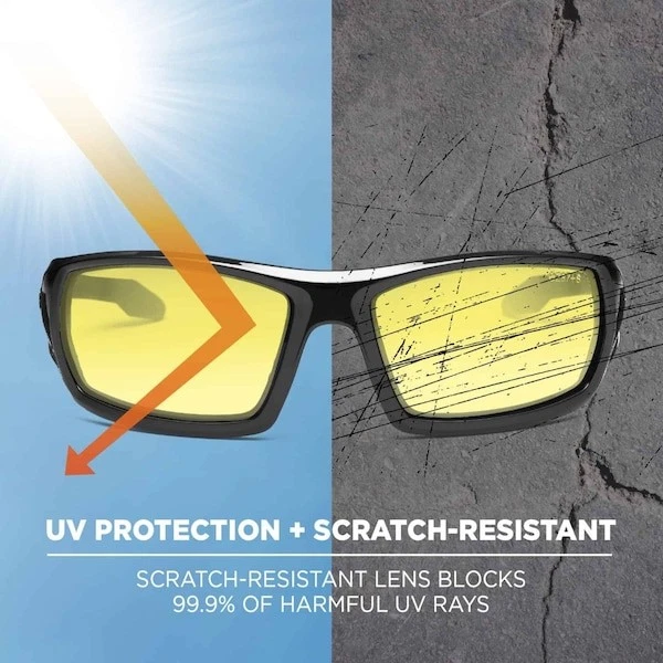 Ergodyne Odin Odin, gafas de seguridad, sin recubrimiento, lente amarilla, marco negro, Foto 3 de 4